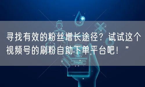 寻找有效的粉丝增长途径？试试这个视频号的刷粉自助下单平台吧！”