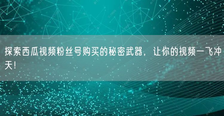 探索西瓜视频粉丝号购买的秘密武器，让你的视频一飞冲天！